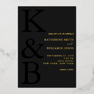 Invitation En Aluminium Monogramme noir mat moderne Mariage minimaliste
