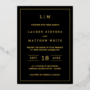 Invitation En Aluminium Monogramme noir simple Mariage élégant