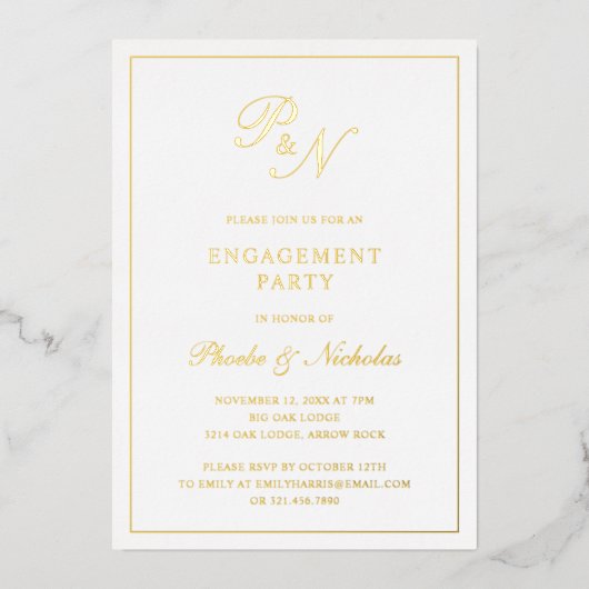Invitation En Aluminium Monogramme officiel Elegant Engagement Party Gold (Recto)