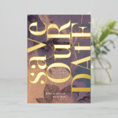 Invitation En Aluminium Monogramme Or Purple Fall Enregistrer La Date (Debout devant)
