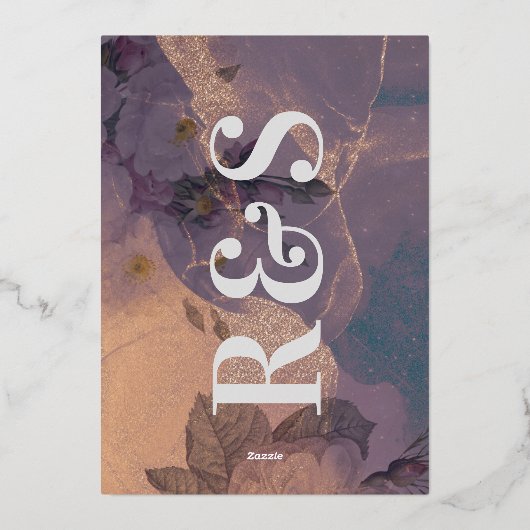 Invitation En Aluminium Monogramme Or Purple Fall Enregistrer La Date (Verso)