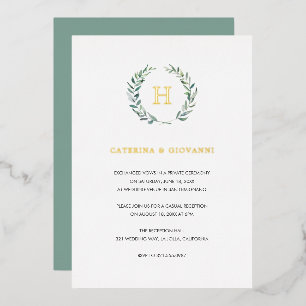 Invitation En Aluminium Monogramme Or Verdure Réception de mariage rustiqu