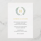 Invitation En Aluminium Monogramme Or Verdure Réception de mariage rustiqu (Recto)