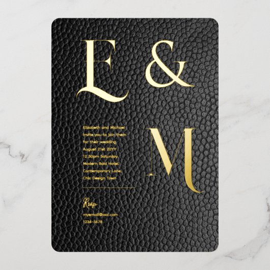 Invitation En Aluminium Monogramme photo en or noir Premium (Recto)