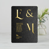 Invitation En Aluminium Monogramme photo en or noir Premium (Debout devant)