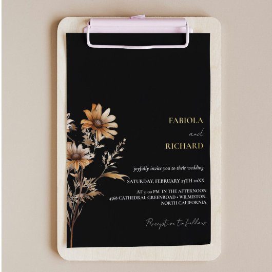 Invitation En Aluminium Monogramme photo Fleur sauvage Mariage