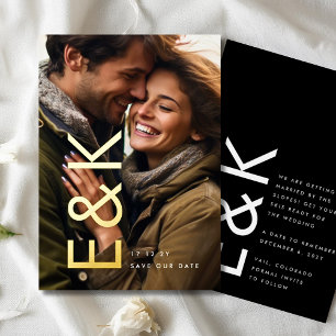 Invitation En Aluminium Monogramme photo Gold ultra moderne Économisez not