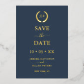 Invitation En Aluminium Monogramme photo moderne bleu et or Enregistrer la (Recto)