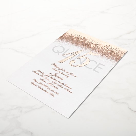 Invitation En Aluminium Monogramme Quince or Parties scintillant pressée (Rotation)