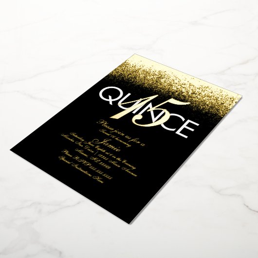 Invitation En Aluminium Monogramme Quince Parties scintillant pressée Or (Rotation)