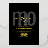 Invitation En Aluminium Monogramme romantique Or et Mariage noir (Recto)