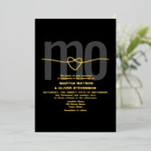 Invitation En Aluminium Monogramme romantique Or et Mariage noir (Debout devant)