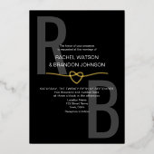 Invitation En Aluminium Monogramme romantique or et Mariage noir QR Code (Recto)