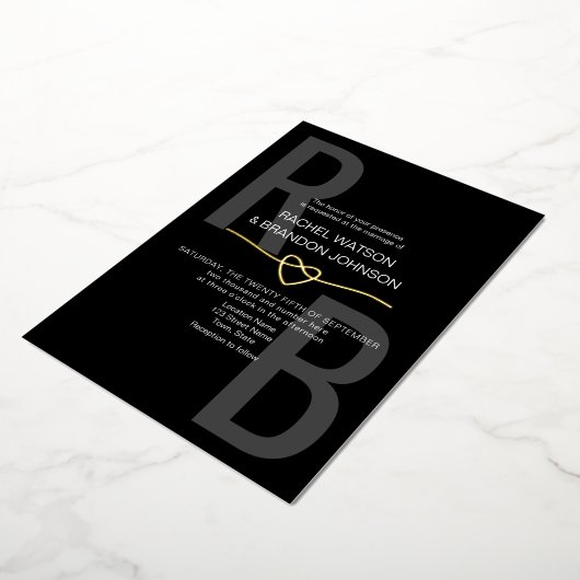 Invitation En Aluminium Monogramme romantique or et Mariage noir QR Code (Rotation)