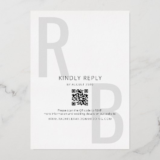 Invitation En Aluminium Monogramme romantique or et Mariage noir QR Code (Verso)