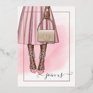 Invitation En Aluminium Monogramme rose or et rose Chic Quinceañera