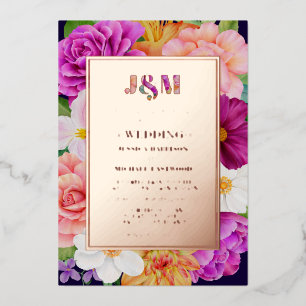 Invitation En Aluminium Monogramme rose violet roses Gras Mariage Floral
