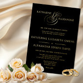 Invitation En Aluminium Monogramme Script Gold Black Mariage Foil Invitati