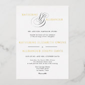 Invitation En Aluminium Monogramme Script Gold Blanc Noir Mariage (Recto)