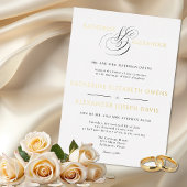 Invitation En Aluminium Monogramme Script Gold Blanc Noir Mariage