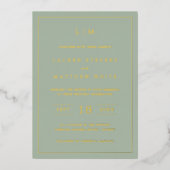 Invitation En Aluminium Monogramme simple Elégant Sage Green Mariage Gold (Recto)