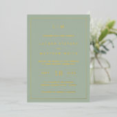 Invitation En Aluminium Monogramme simple Elégant Sage Green Mariage Gold (Debout devant)