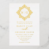 Invitation En Aluminium Monogramme traditionnel blanc et Mariage de crête  (Recto)