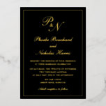 Invitation En Aluminium Monogramme traditionnel Formel Noir Mariage Or<br><div class="desc">Faire-part de mariage en feuille d'or et de noir de style traditionnel avec un design simple et classique avec vos deux monogrammes initiaux et vos noms dans une élégante calligraphie à l'intérieur d'une mince bordure. Tous les éléments de conception à l'avant sont imprimés en papier véritable. Cette Faire-part de mariage...</div>