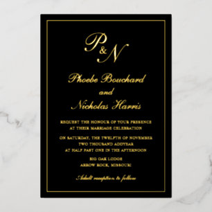 Invitation En Aluminium Monogramme traditionnel Formel Noir Mariage Or
