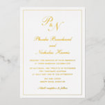 Invitation En Aluminium Monogramme traditionnel Mariage élégant<br><div class="desc">Faire-part de mariage traditionnelle avec un design simple et classique avec vos deux monogrammes initiaux et vos noms dans une calligraphie élégante à l'intérieur d'une mince bordure. Tous les éléments de conception sont imprimés en papier doré. Cette Faire-part de mariage de luxe au design intemporel est parfaite pour un mariage...</div>