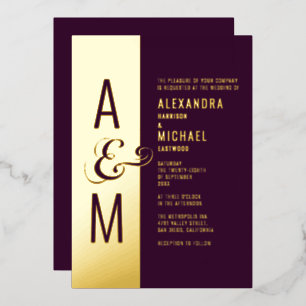 Invitation En Aluminium Monogramme Typographie Mariage bourguignonne moder