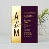 Invitation En Aluminium Monogramme Typographie Mariage bourguignonne moder (Debout devant)
