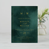 Invitation En Aluminium Monogramme vert émeraude et mariage élégant à la f (Debout devant)