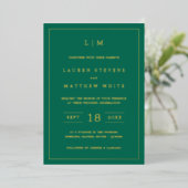 Invitation En Aluminium Monogramme vert émeraude simple Mariage élégant (Debout devant)