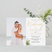 Invitation En Aluminium Monogramme vert rustique Mariage photo Or (Debout devant)