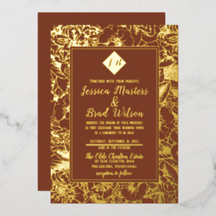 Invitation En Aluminium Monogramme vintage Terracotta Mariage Floral Or