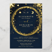 Invitation En Aluminium Monogrammes d'or de minuit céleste mariage élégant (Recto)