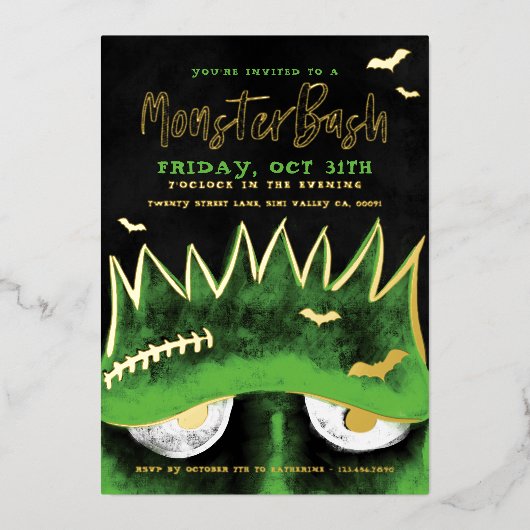 Invitation En Aluminium Monster Bash | Éffrayant Frankenstein Halloween Pa (Recto)