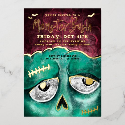 Invitation En Aluminium Monster Bash Fun Éffrayant Zombie Halloween (Recto)