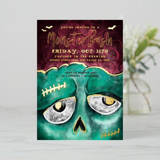 Invitation En Aluminium Monster Bash Fun Éffrayant Zombie Halloween (Debout devant)