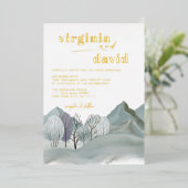 Invitation En Aluminium Montagnes Rustiques Arbres Mariage d'hiver (Debout devant)