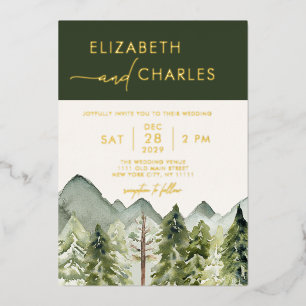Invitation En Aluminium Montagnes Rustiques Arbres Mariage Élégant Moderne