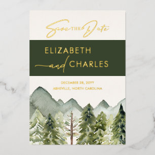 Invitation En Aluminium Montagnes Rustiques Arbres Moderne Save The Date