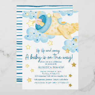 Invitation En Aluminium Montez et partez de l'avion Jaune Baby Boy Douche