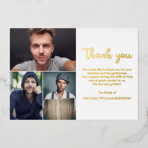 Invitation En Aluminium Monument funéraire unique 3 Photo Collage Or blanc