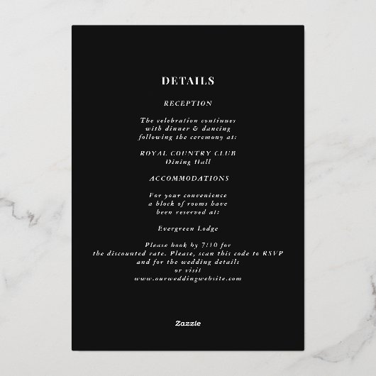 Invitation En Aluminium Moody Blue et Black Elegant Floral Mariage (Verso)