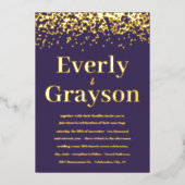 Invitation En Aluminium Moody Elegant Confetti Purple and Gold Mariage (Recto)