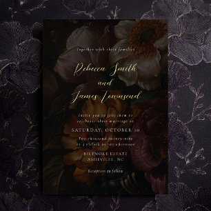 Invitation En Aluminium Moody Florals Dark Botanical Calligraphy Mariage