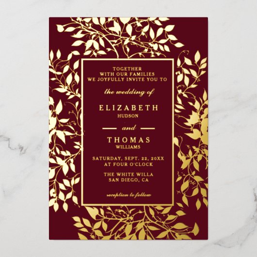 Invitation En Aluminium Moody Forest Botanical Gold Mariage classique mode (Recto)