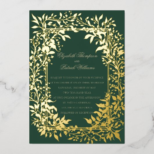 Invitation En Aluminium Moody Forest Foliage Élégant Mariage classique or (Recto)